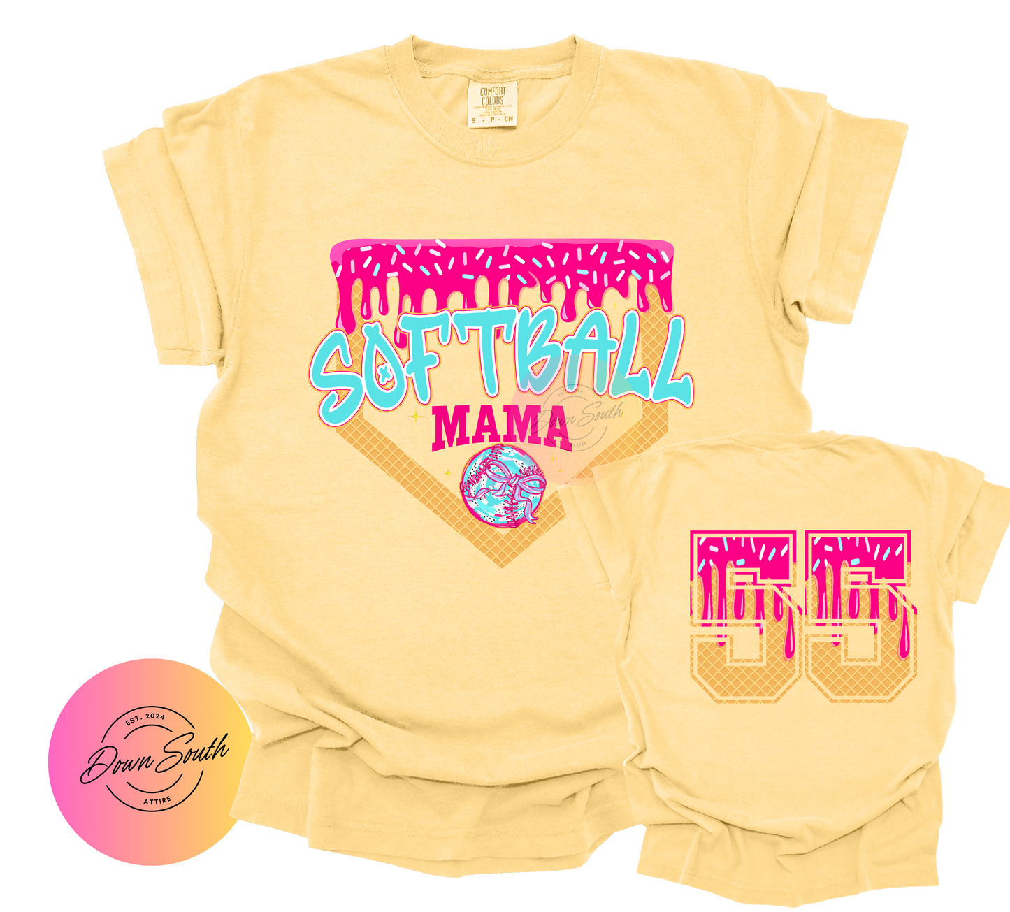 Baseball/softball drip Mama women’s tee with number on back