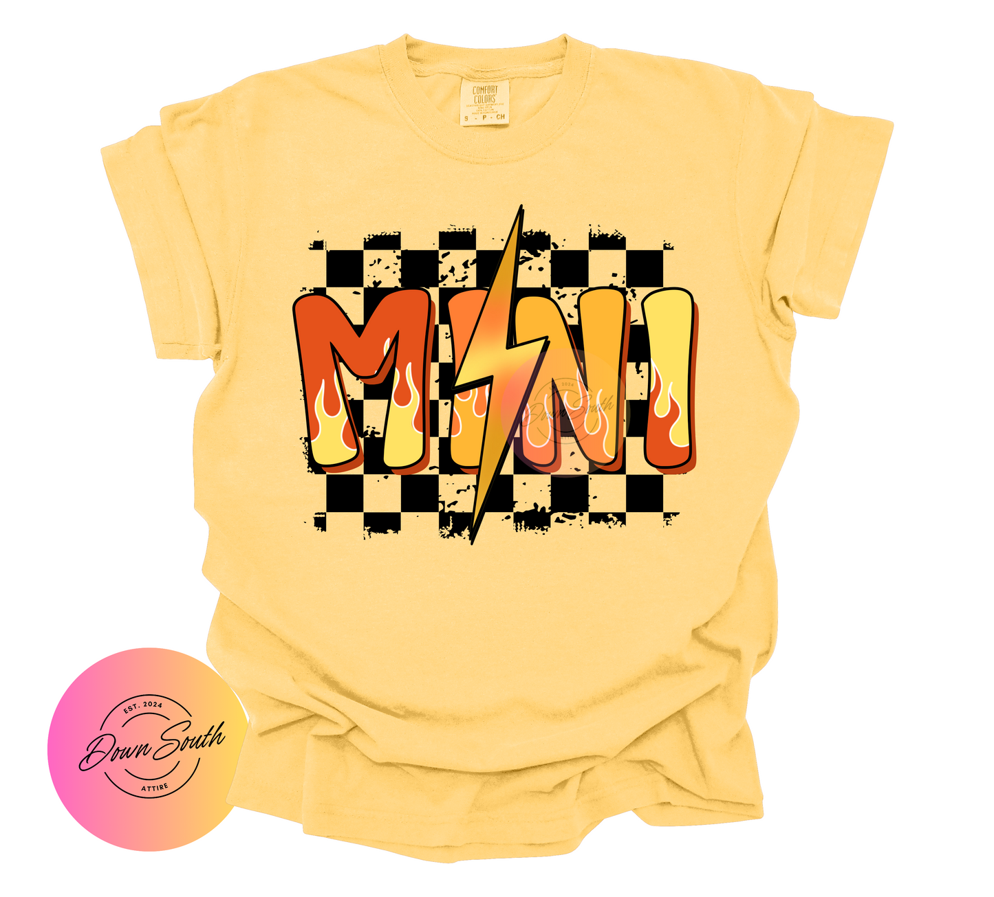 Flame mama/mini women or kids tee orange flame