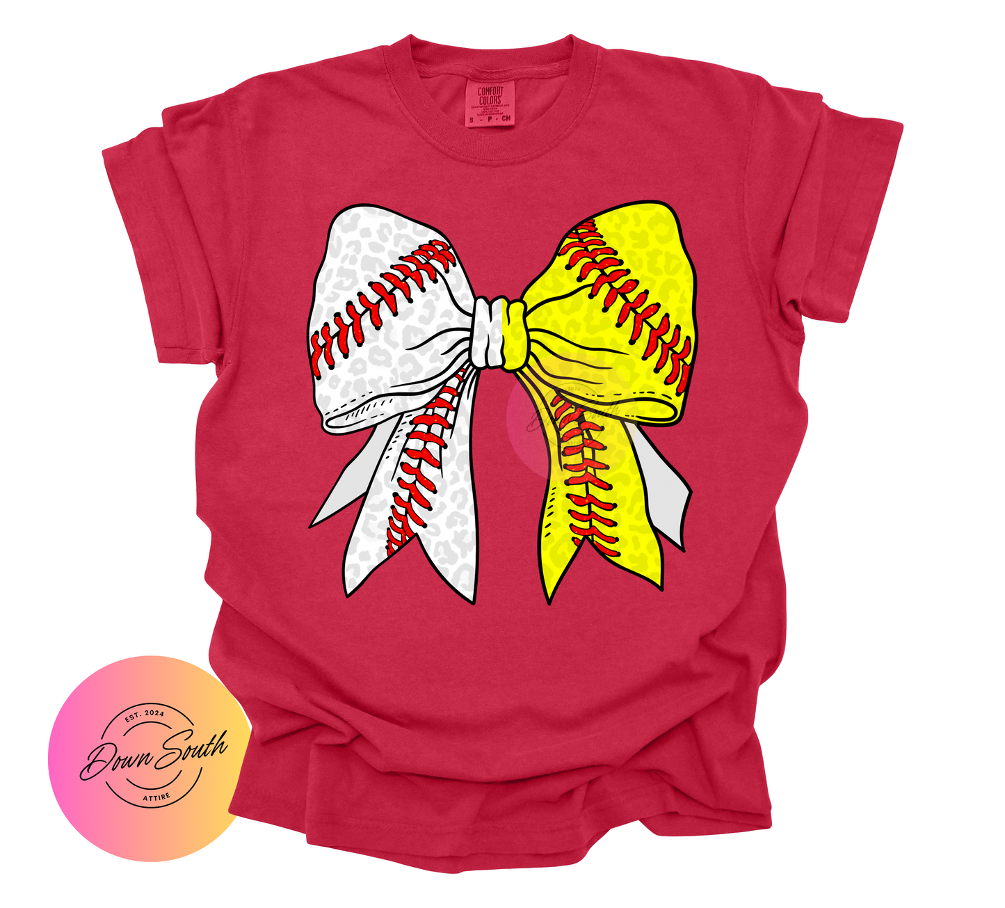 Baseball softball cheetah print bow women’s tee