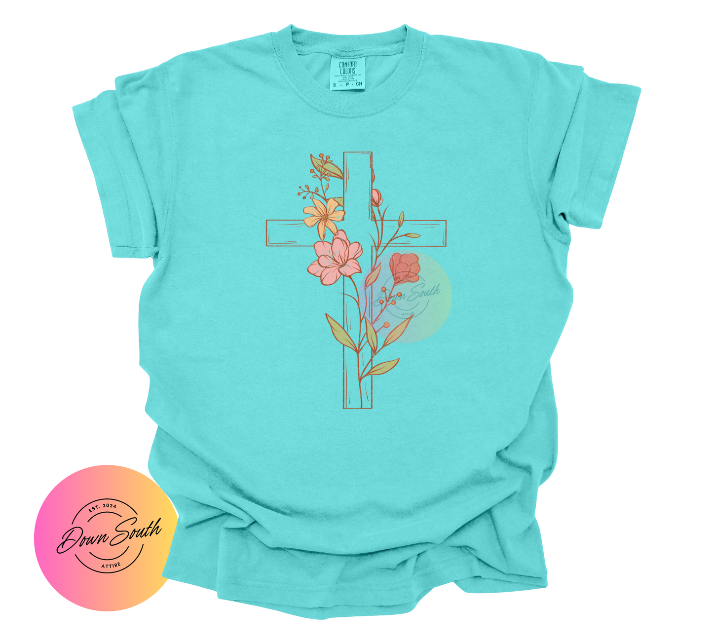 Floral cross women or kids tee