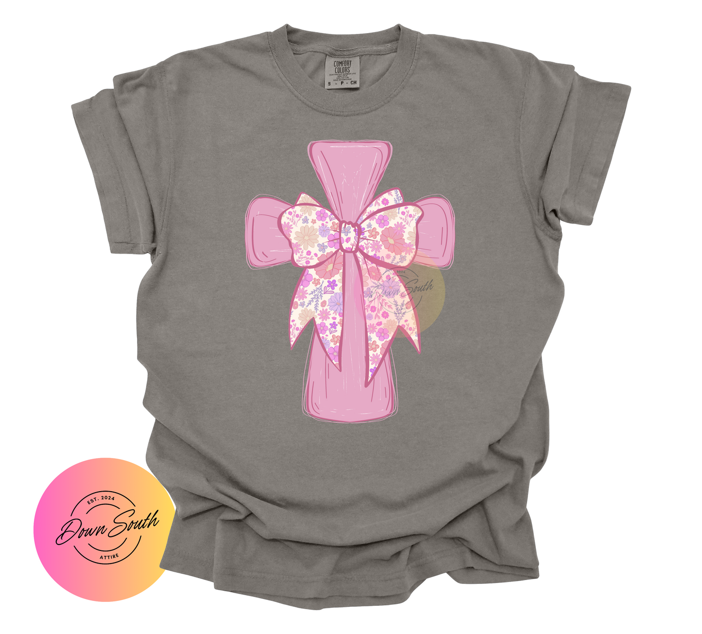 Floral bow cross women or kids tee