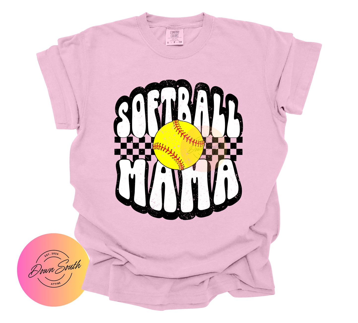 Checkered softball mama women’s tee