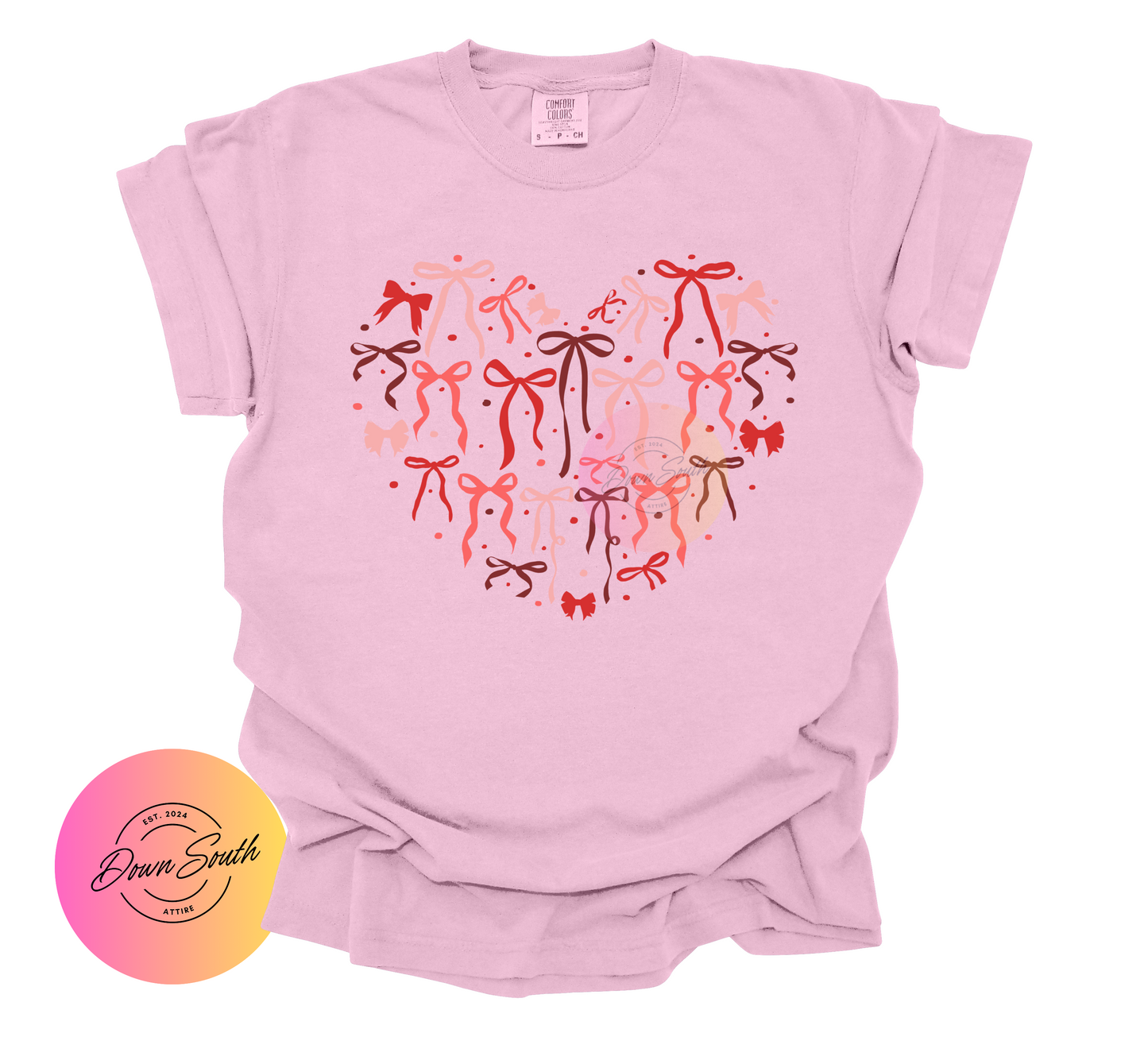 Heart bow valentines women or kids tee
