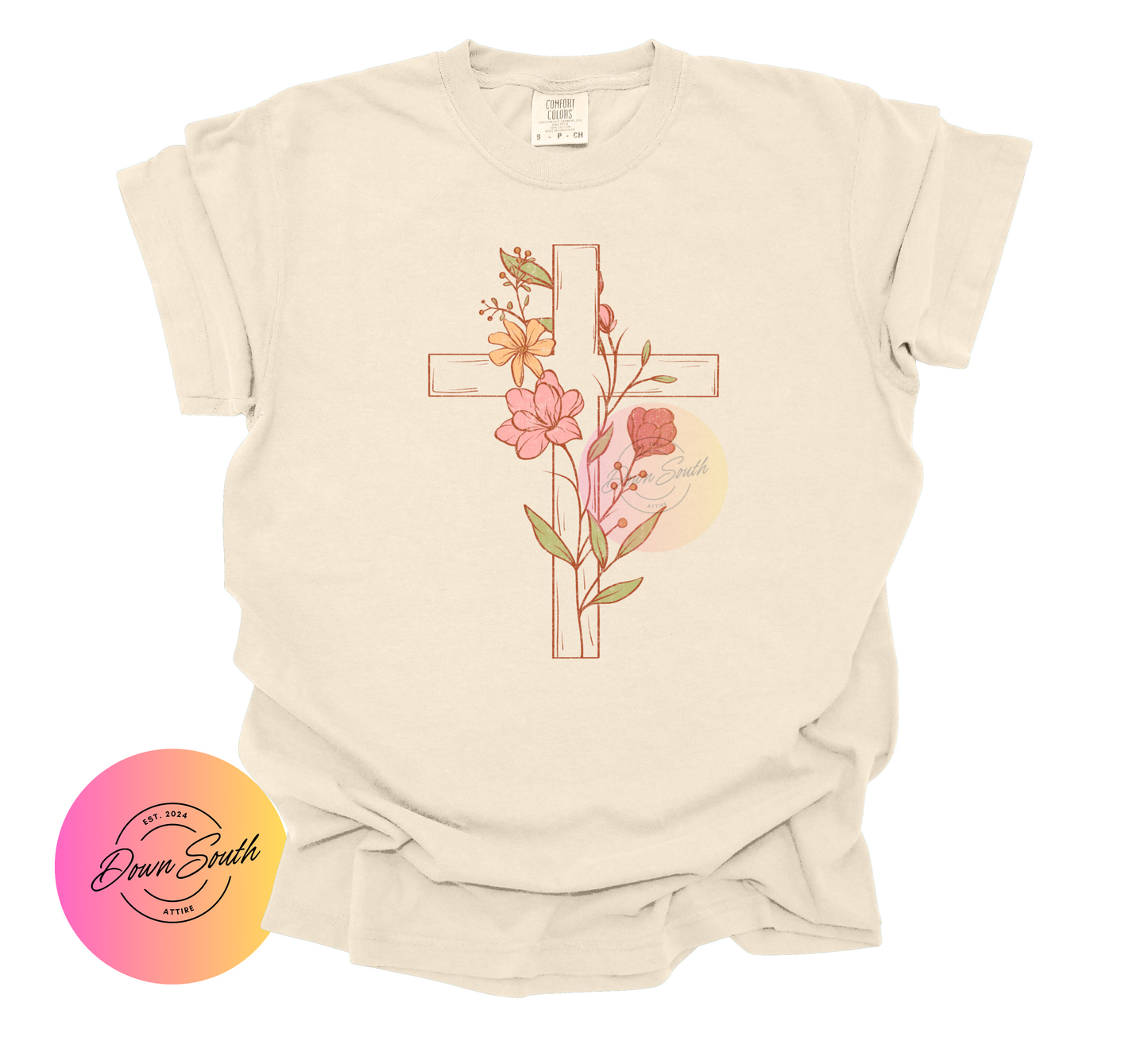 Floral cross women or kids tee