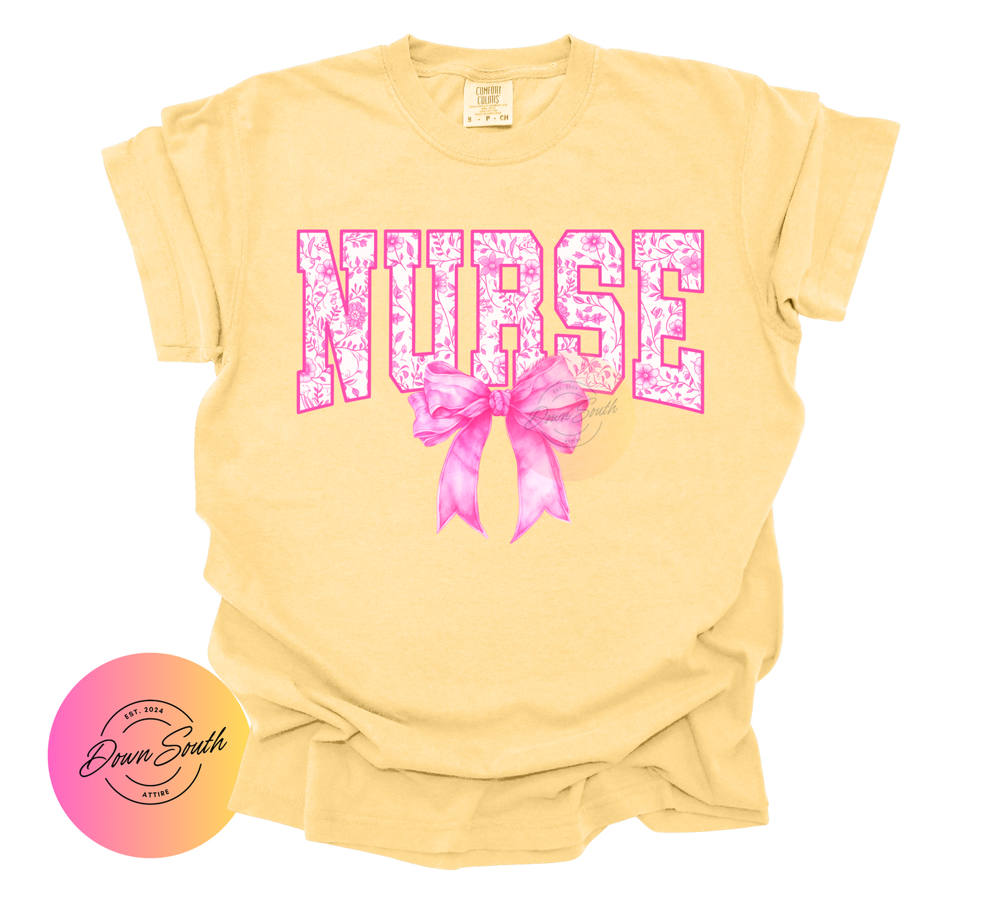 Pink floral and bow nicu nurse women’s tee