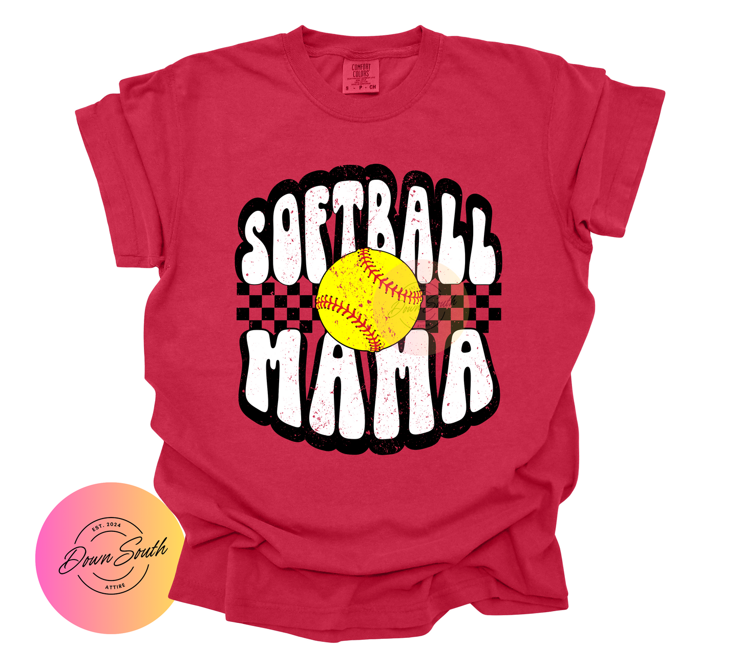 Checkered softball mama women’s tee