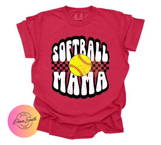 Checkered softball mama women’s tee