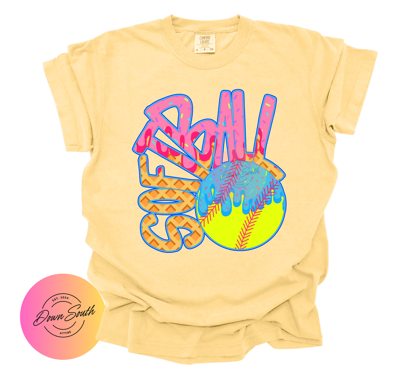 Ice cream drip baseball or softball kids tee