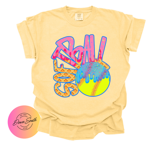 Ice cream drip baseball or softball kids tee