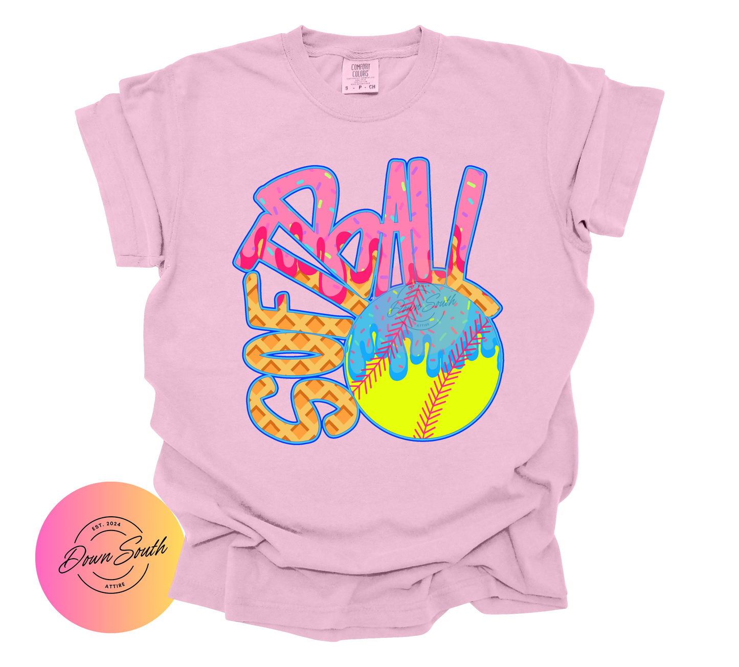 Ice cream drip baseball or softball kids tee