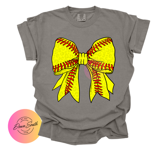 Baseball softball cheetah print bow women’s tee