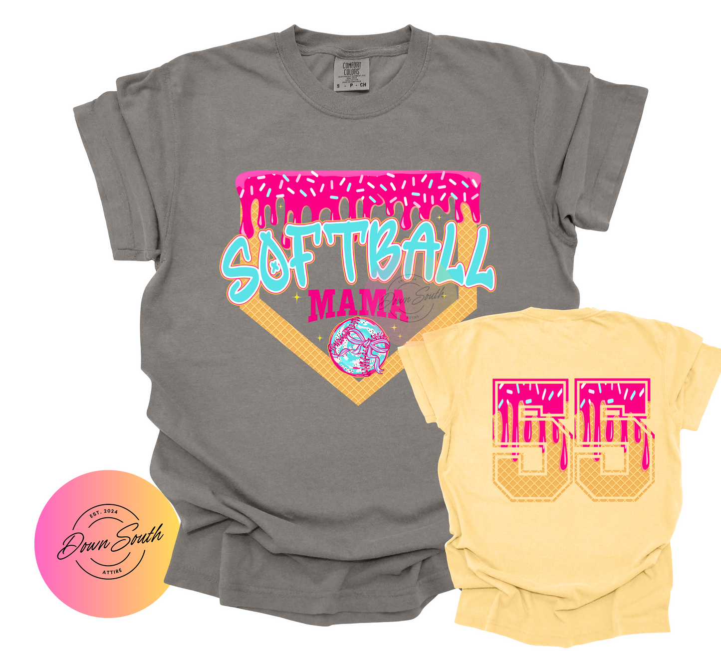 Baseball/softball drip Mama women’s tee with number on back