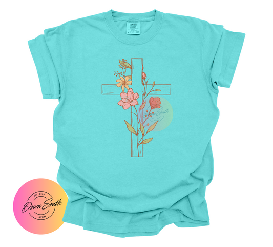 Floral cross women or kids tee