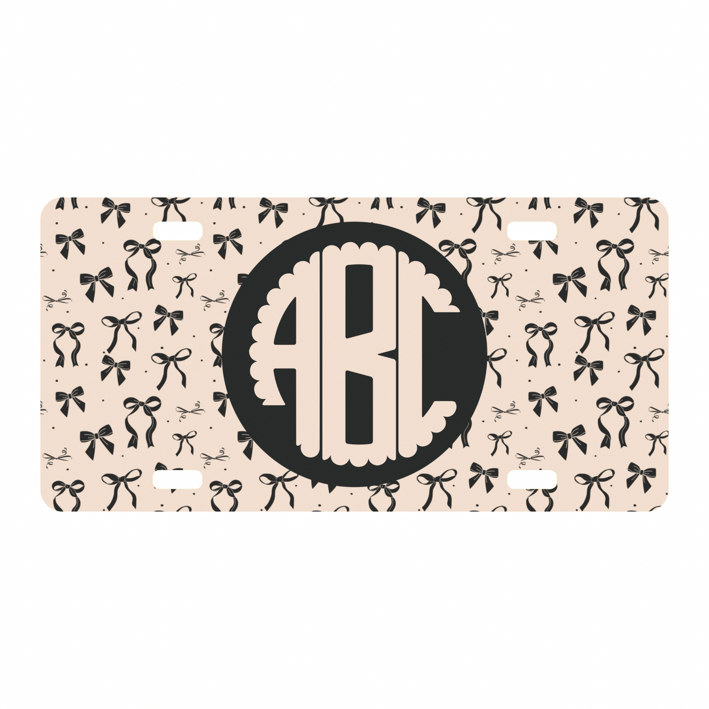 Black or pink bow monogrammed license plate