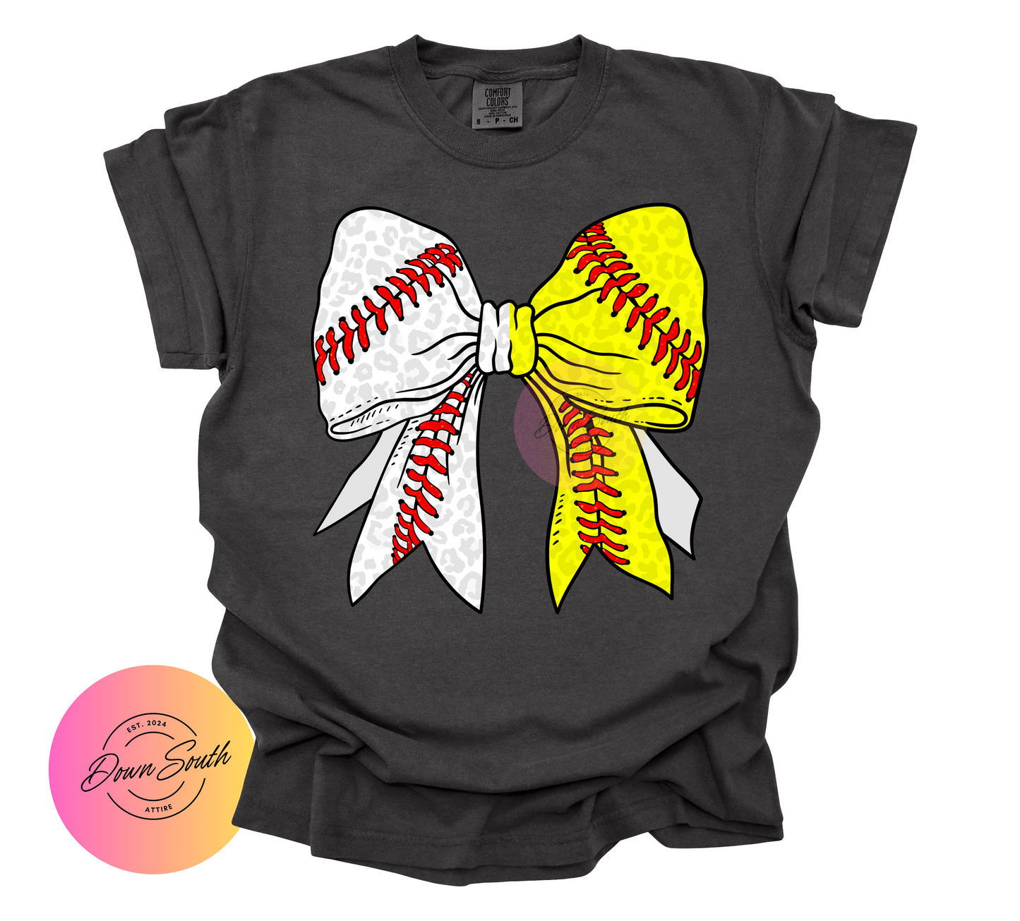 Baseball softball cheetah print bow women’s tee