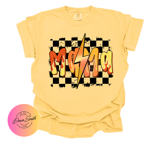 Flame mama/mini women or kids tee orange flame