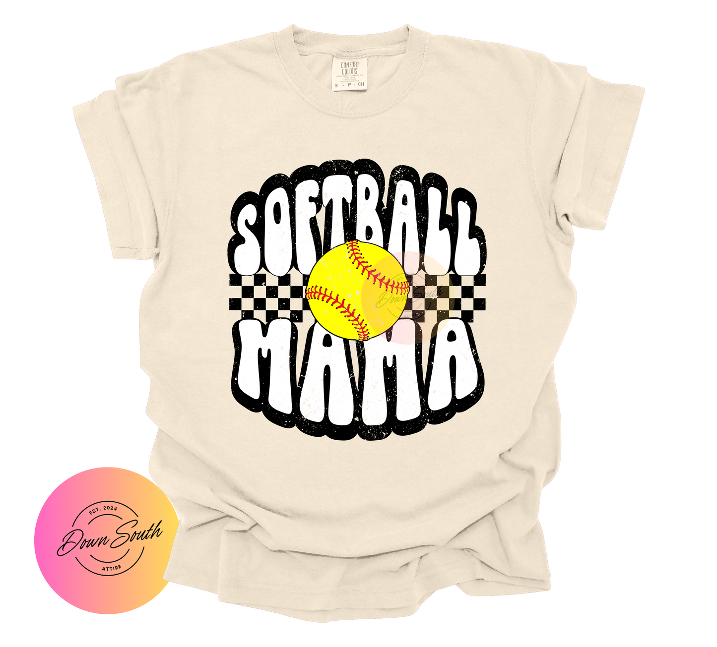 Checkered softball mama women’s tee