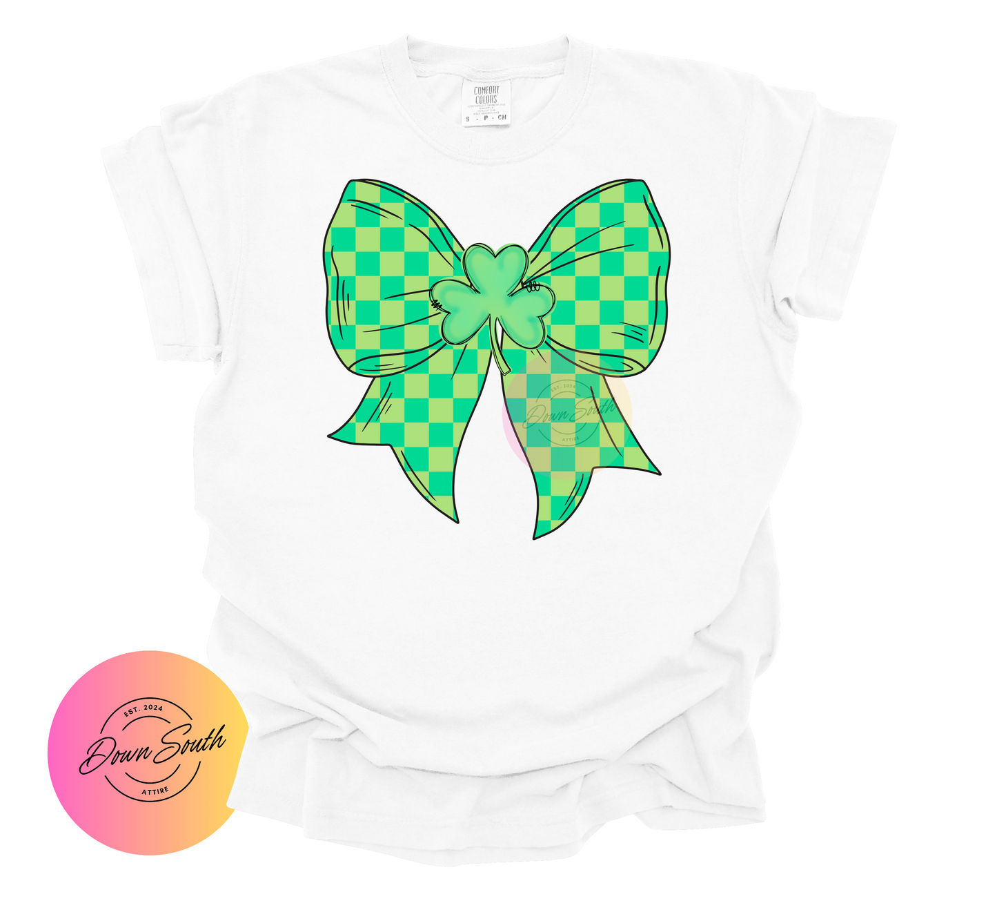 St. Pattys day checkered bow women or kids tee