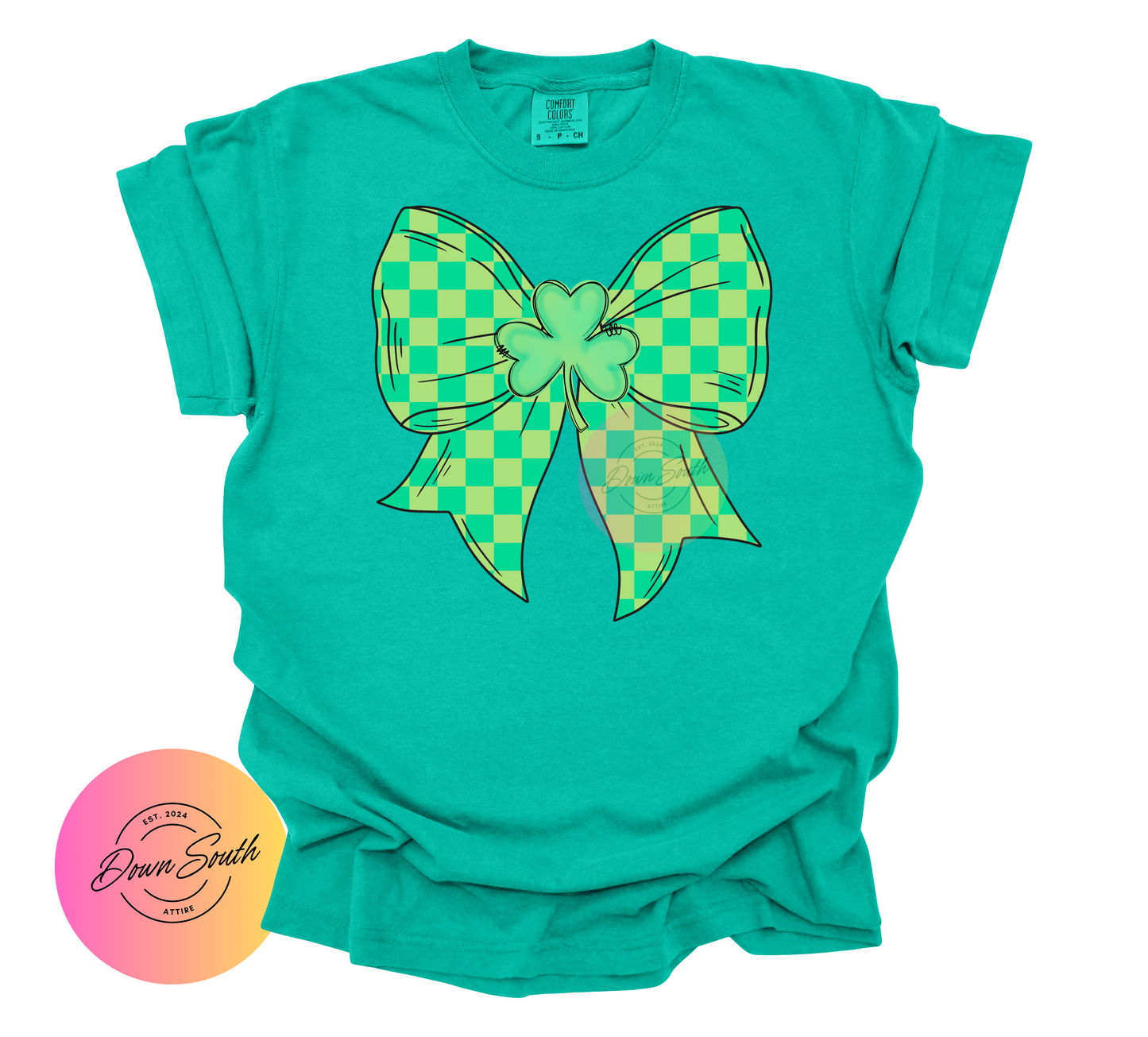 St. Pattys day checkered bow women or kids tee