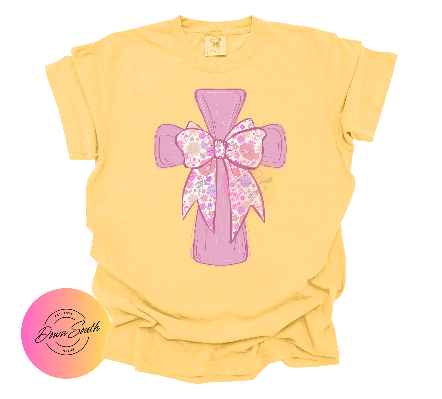 Floral bow cross women or kids tee
