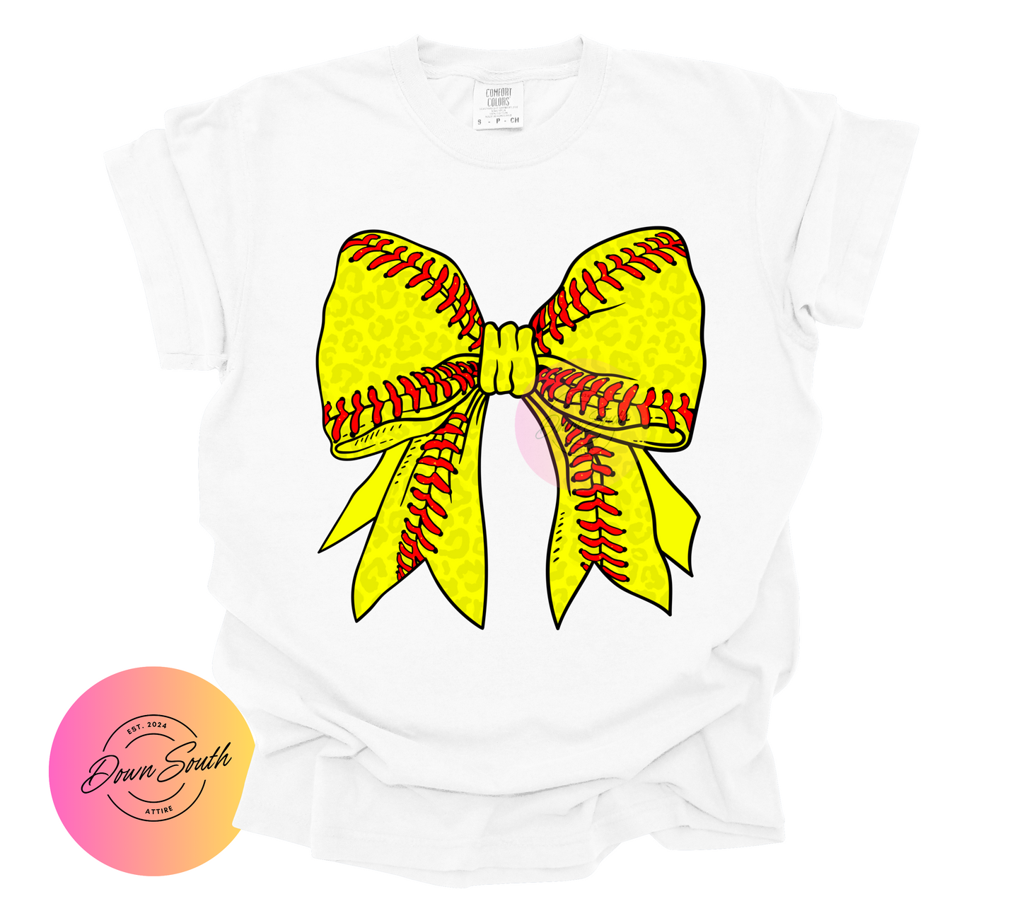 Baseball softball cheetah print bow women’s tee