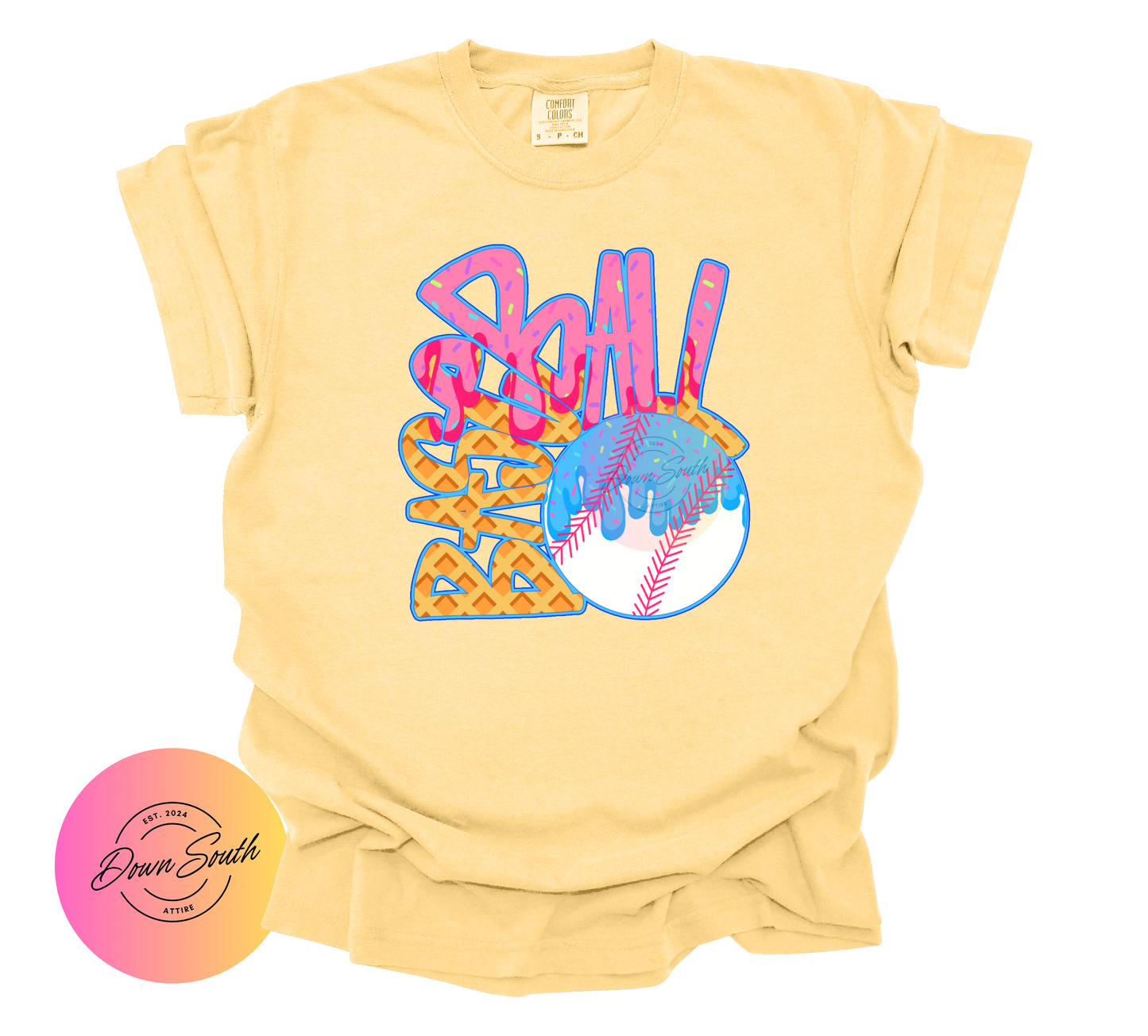Ice cream drip baseball or softball kids tee
