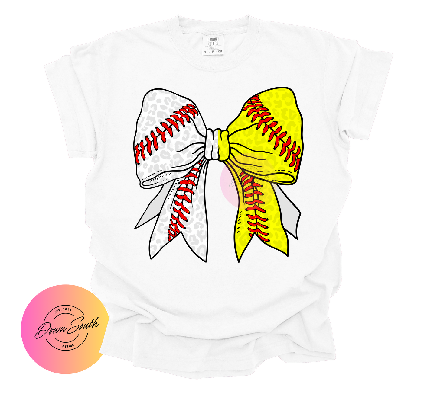 Baseball softball cheetah print bow women’s tee