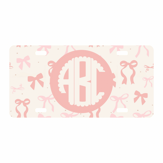 Black or pink bow monogrammed license plate