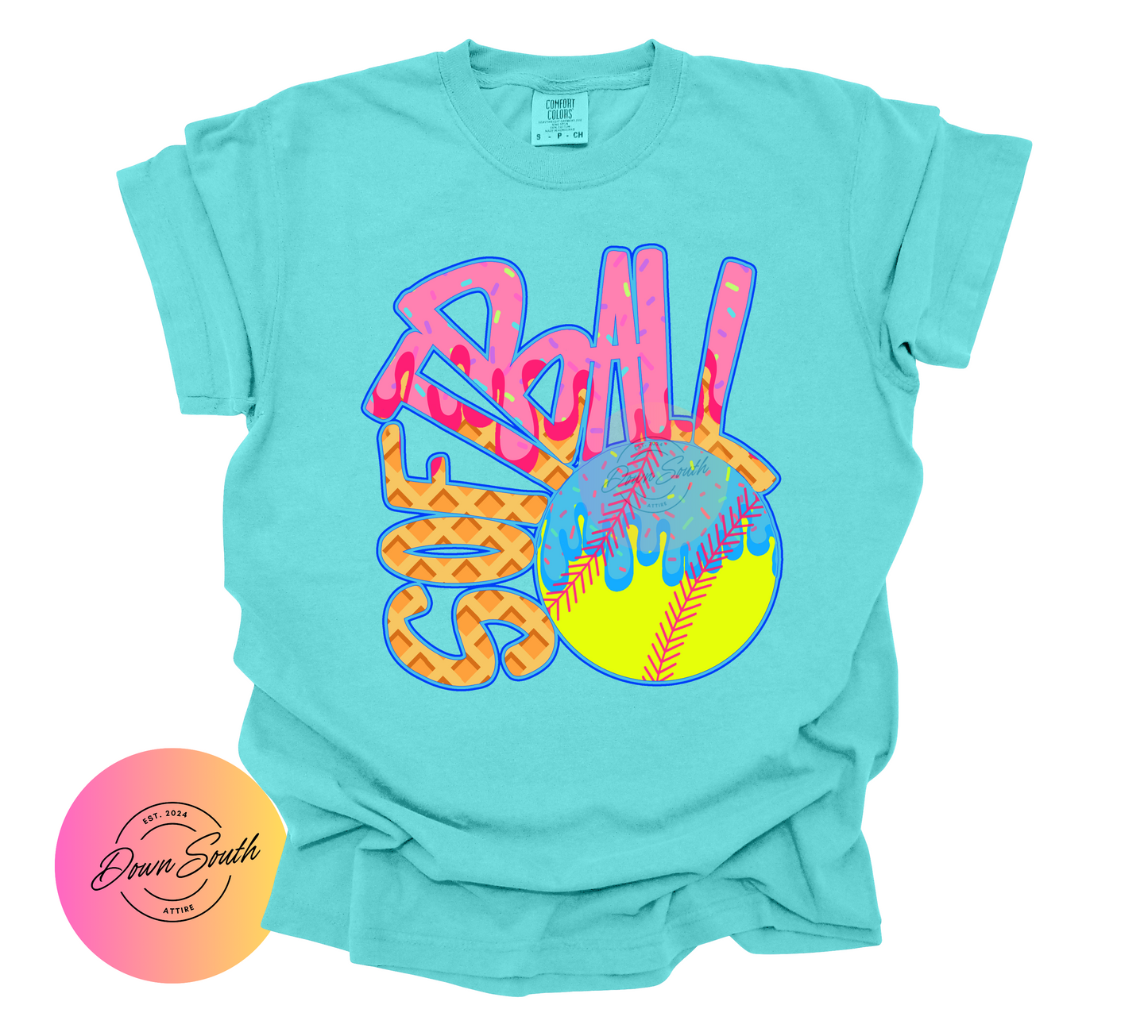 Ice cream drip baseball or softball kids tee