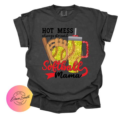 Hot mess baseball softball mama women’s tee