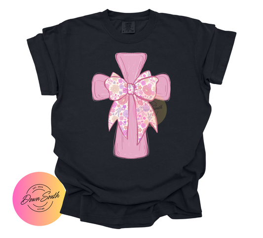 Floral bow cross women or kids tee
